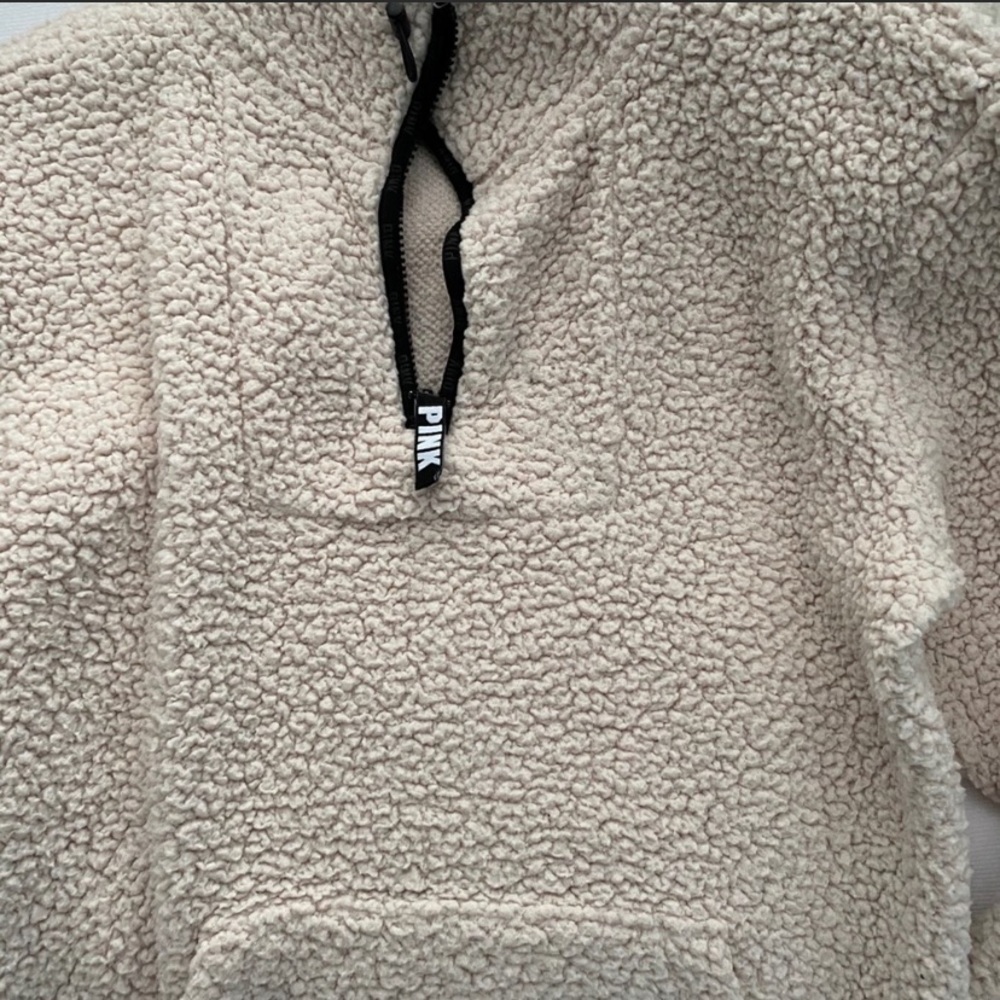 PINK cream/ivory fuzzy quarter zip